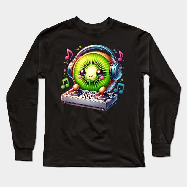 Kawaii Kiwi Fruit DJ Long Sleeve T-Shirt by The Jumping Cart